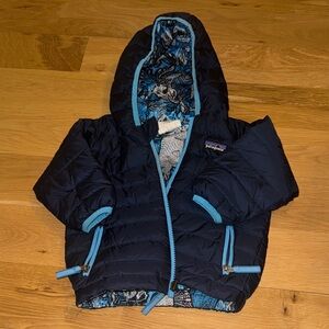 Patagonia Dark Blue nano puff Jacket with Light Blue Trim 12-18 months